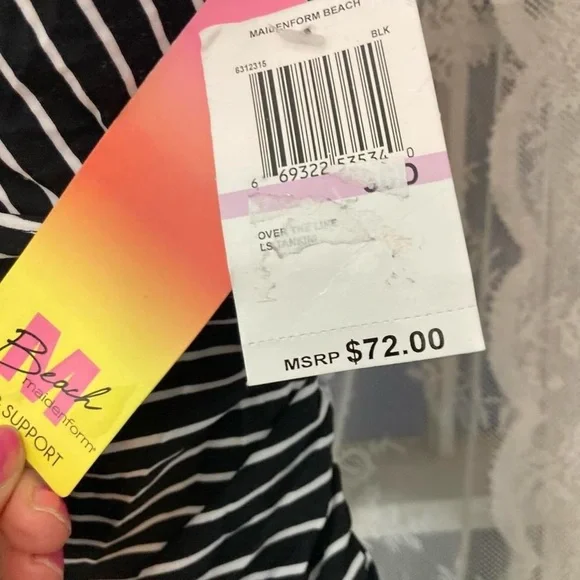 white & black striped tankini top w adjust straps Maidenform Beach approx 36D - Picture 5 of 6